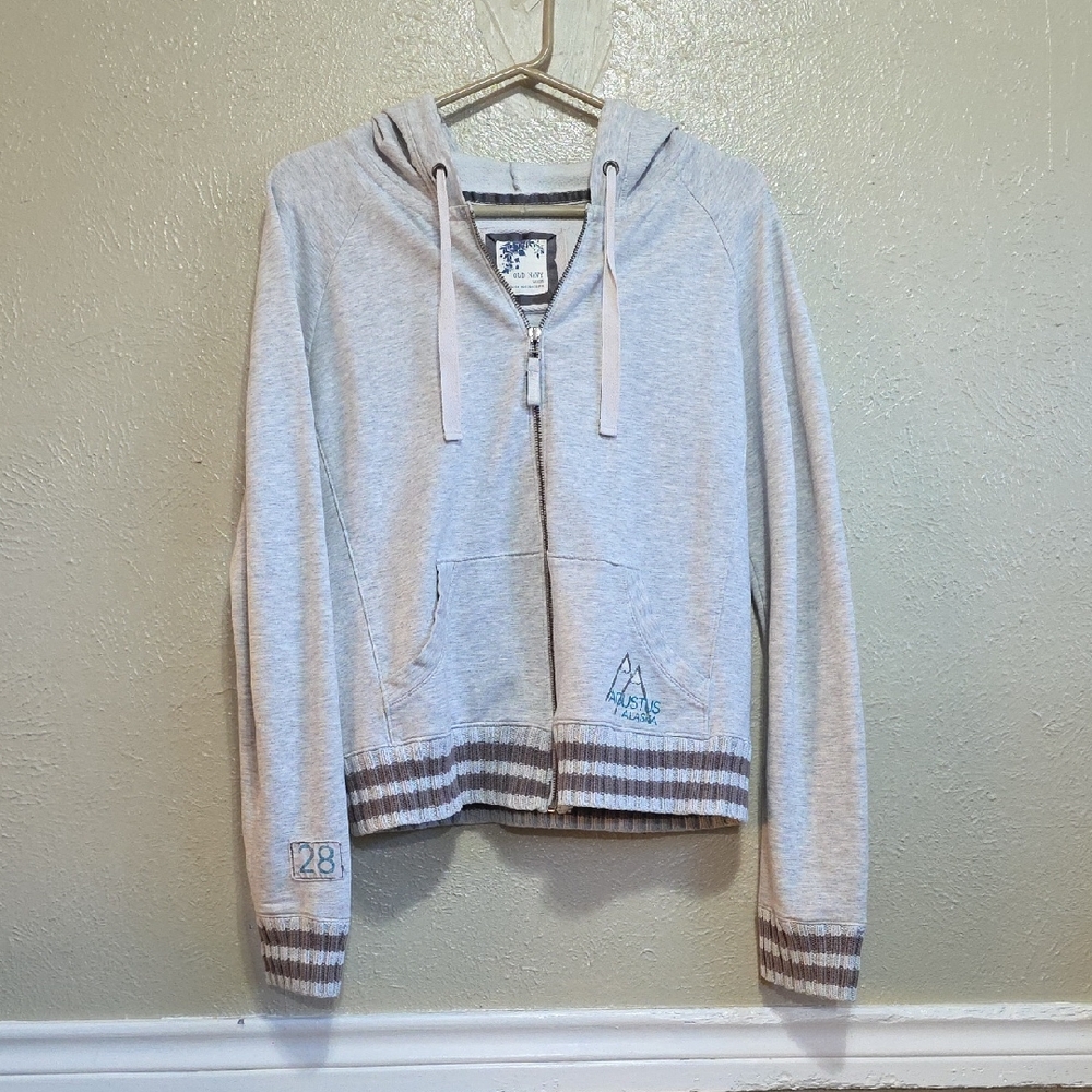 Old Navy Gray Zip-Up Hoodie Women's  Size L Lightweight Vintage Jacket‎ Brown
